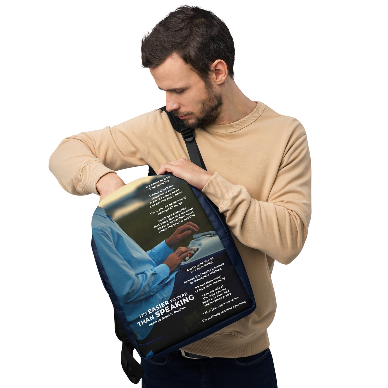 Poetry on a Backpack - IT'S EASIER TO TYPE THAN SPEAKING (Poem by David N. Donihue)